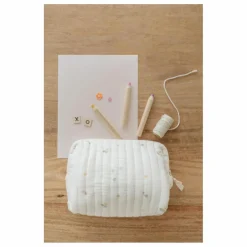 Trousse de toilette Daisies en coton bio | Ecru