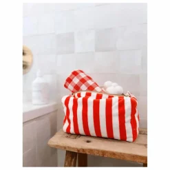 Trousse de toilette en éponge Vic rayée | Rouge
