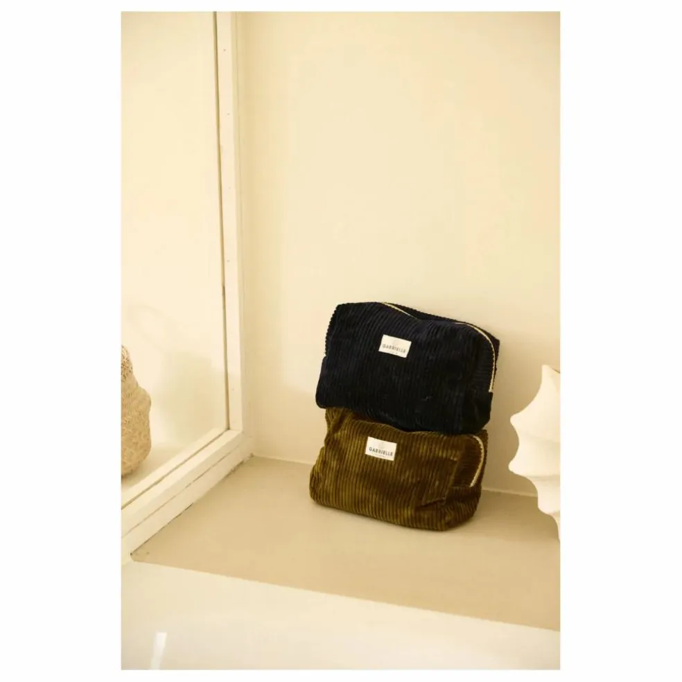 Trousse de toilette en velours côtelé | Bleu marine
