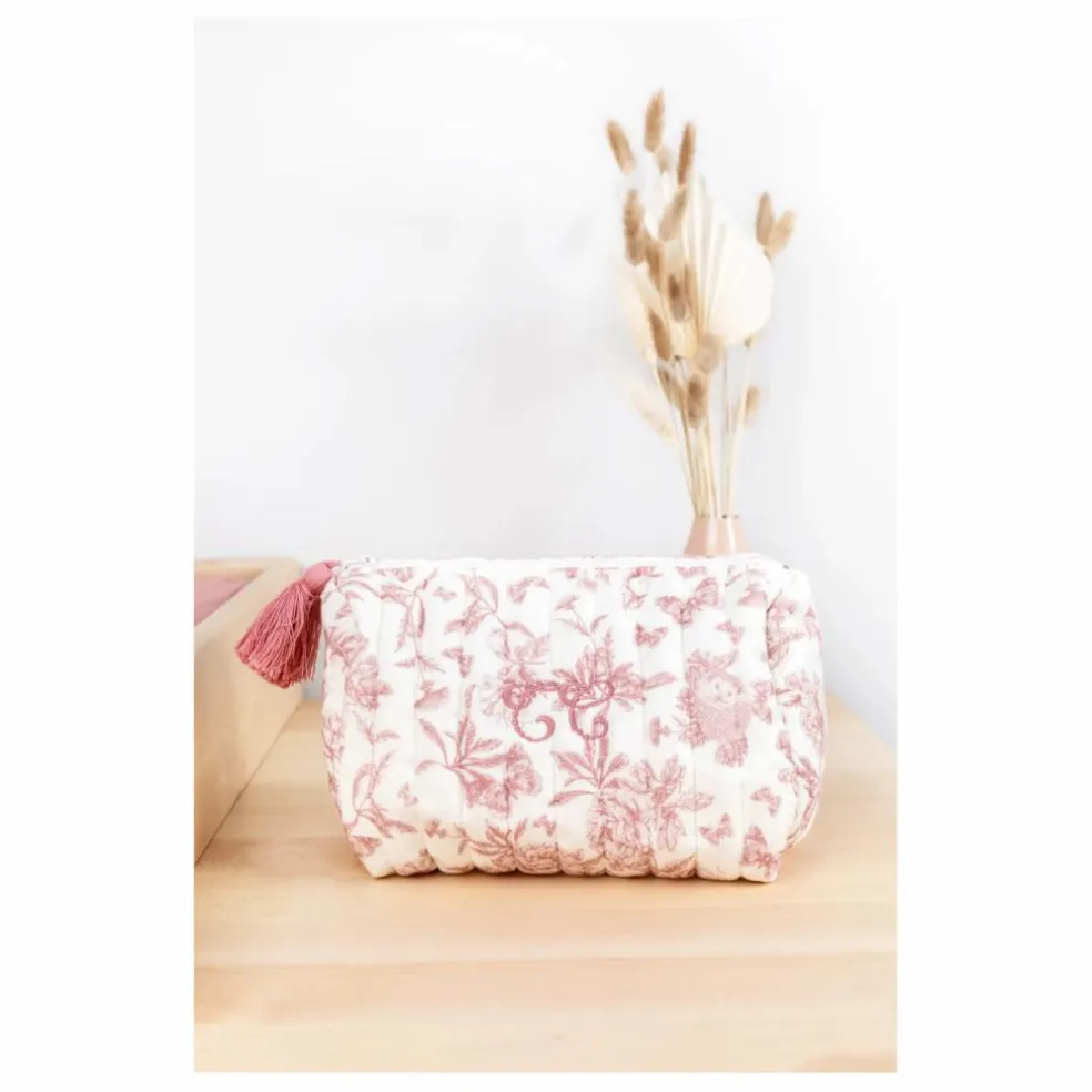Trousse de toilette Toile de Jouy | Rose pêche