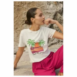 T-shirt Boxy Imprimé Fiore Dell Isola Coton Bio | Blanc cassé