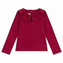 T-shirt Col Volants Coton Bio | Bordeaux