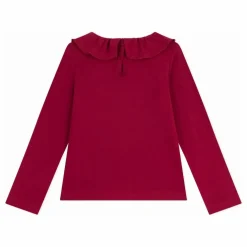 T-shirt Col Volants Coton Bio | Bordeaux