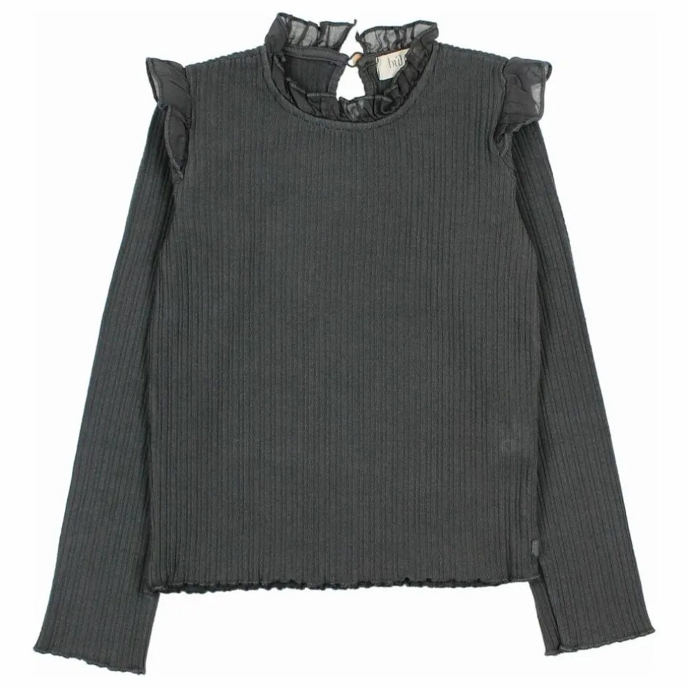 T-shirt Côtelé Volants | Gris anthracite