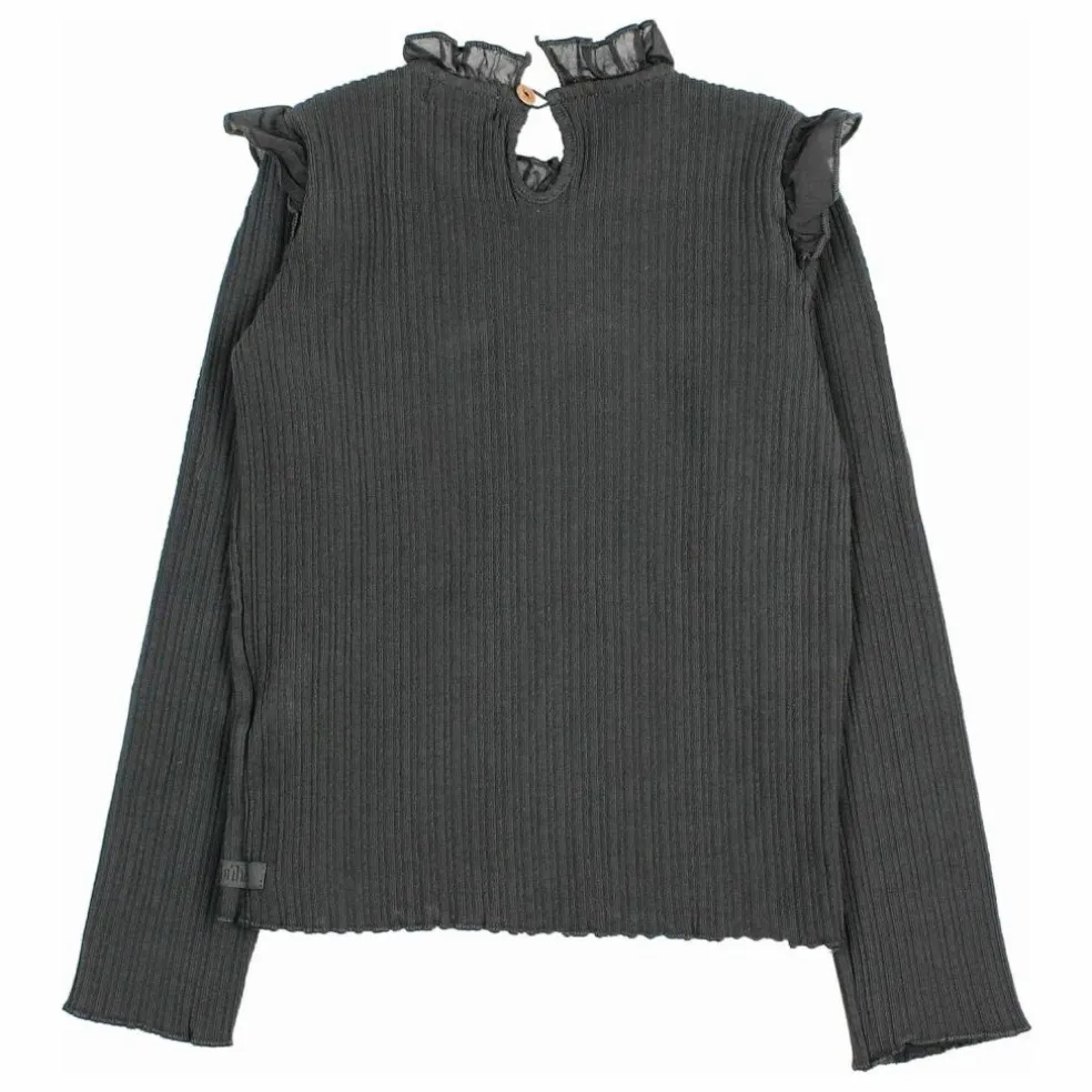 T-shirt Côtelé Volants | Gris anthracite