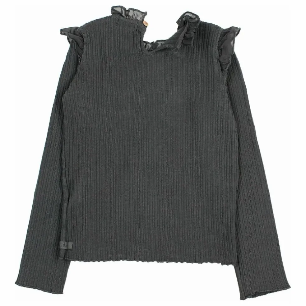 T-shirt Côtelé Volants | Gris anthracite