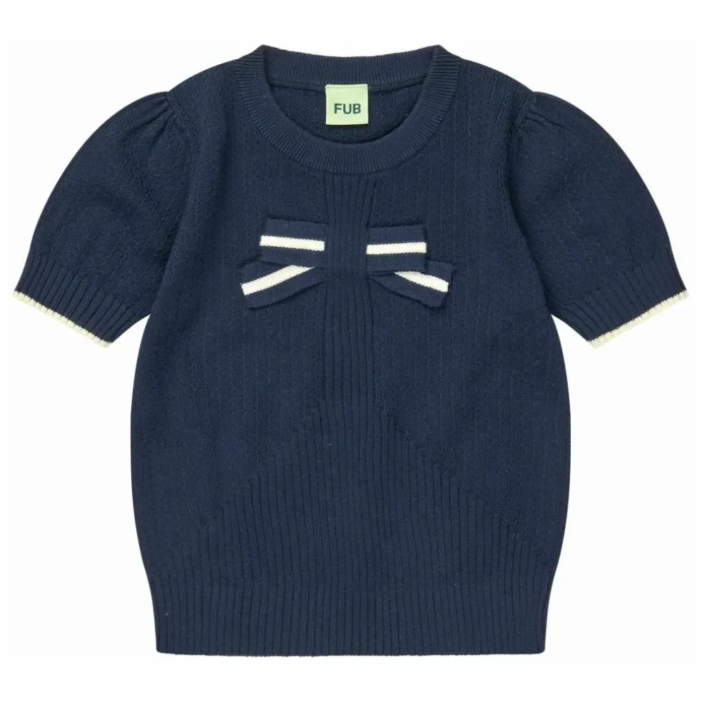 T-Shirt Nœud Maille Fine Coton Bio | Bleu marine