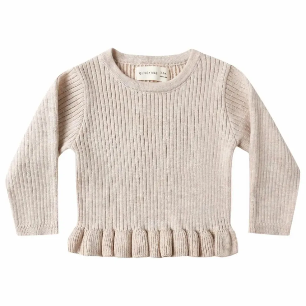 T-shirt Peplum Maille Côtelée Bio | Grège