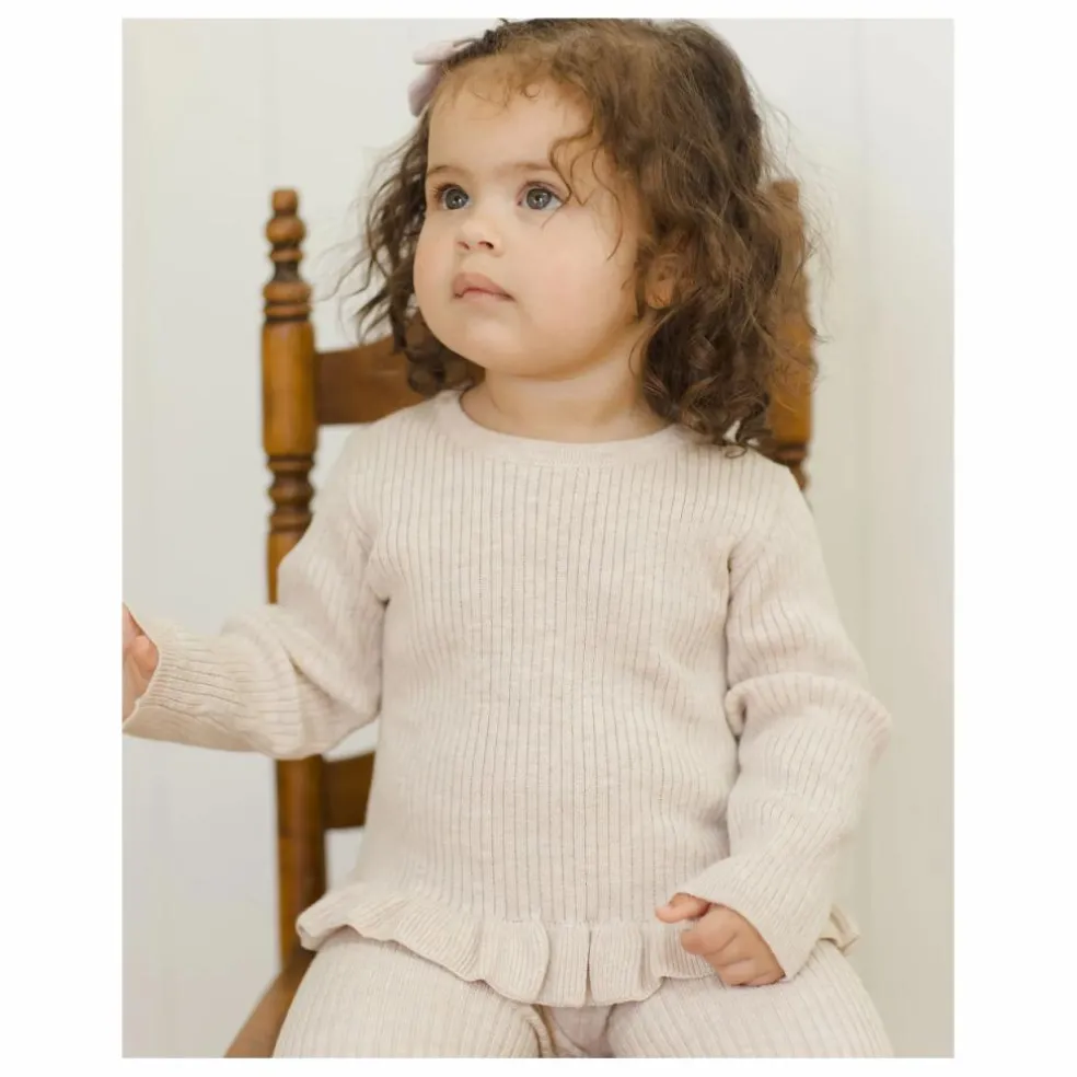 T-shirt Peplum Maille Côtelée Bio | Grège