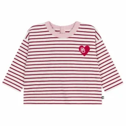 T-shirt Rayé Logo Cœur Coton Bio | Bordeaux