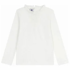 T-shirt Uni Col Volants Coton Bio | Blanc