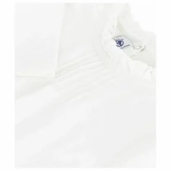 T-shirt Uni Col Volants Coton Bio | Blanc