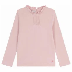 T-shirt Uni Col Volants Coton Bio | Rose pâle
