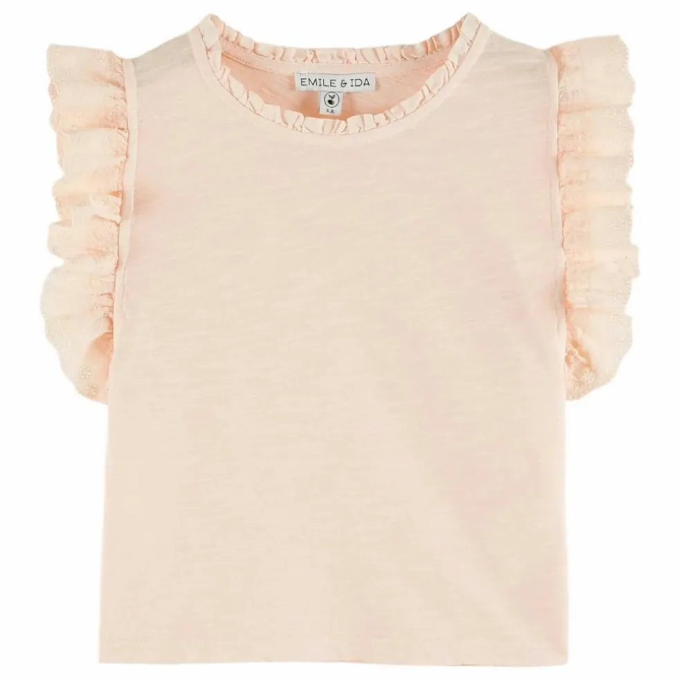 T-Shirt Volants Coton Bio | Rose pêche