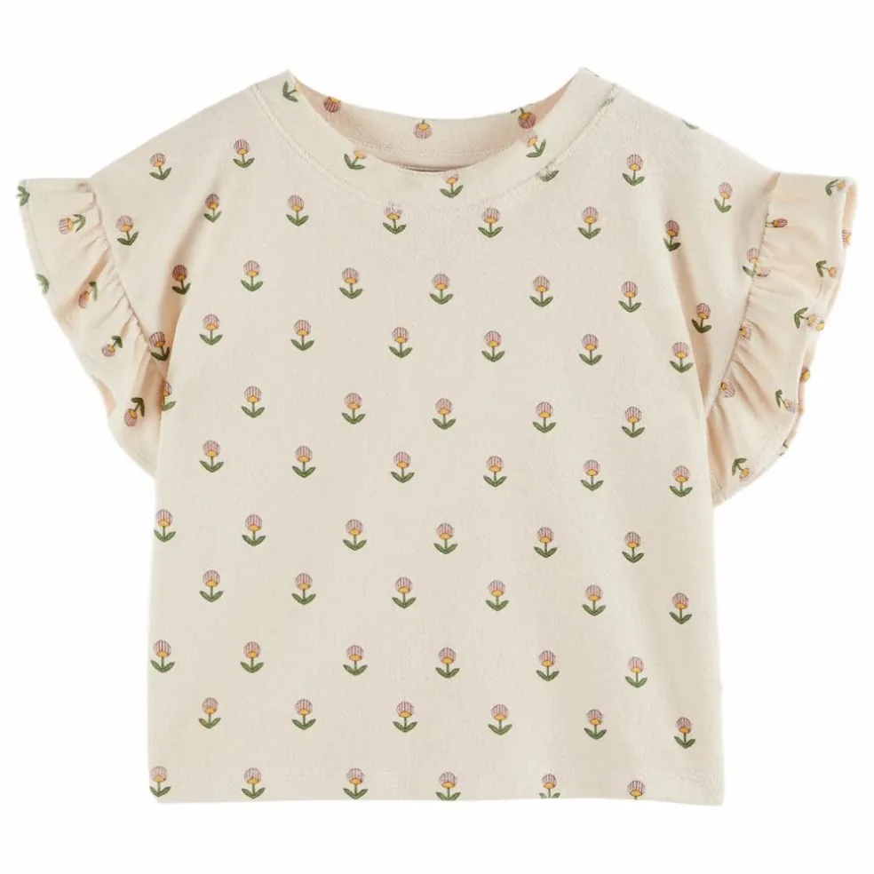 T-Shirt Volants Fleurs Douce | Crème