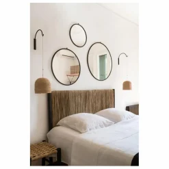 Tête de lit en bois brut et palme | Noir