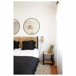 Tête de lit en bois brut et palme | Noir