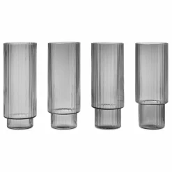 Verres long Ripple - Set de 4 | Gris