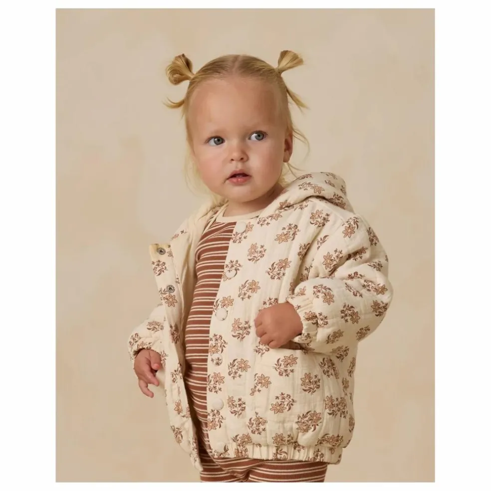 Veste à Capuche Fleurie Gaze de Coton Bio | Ecru