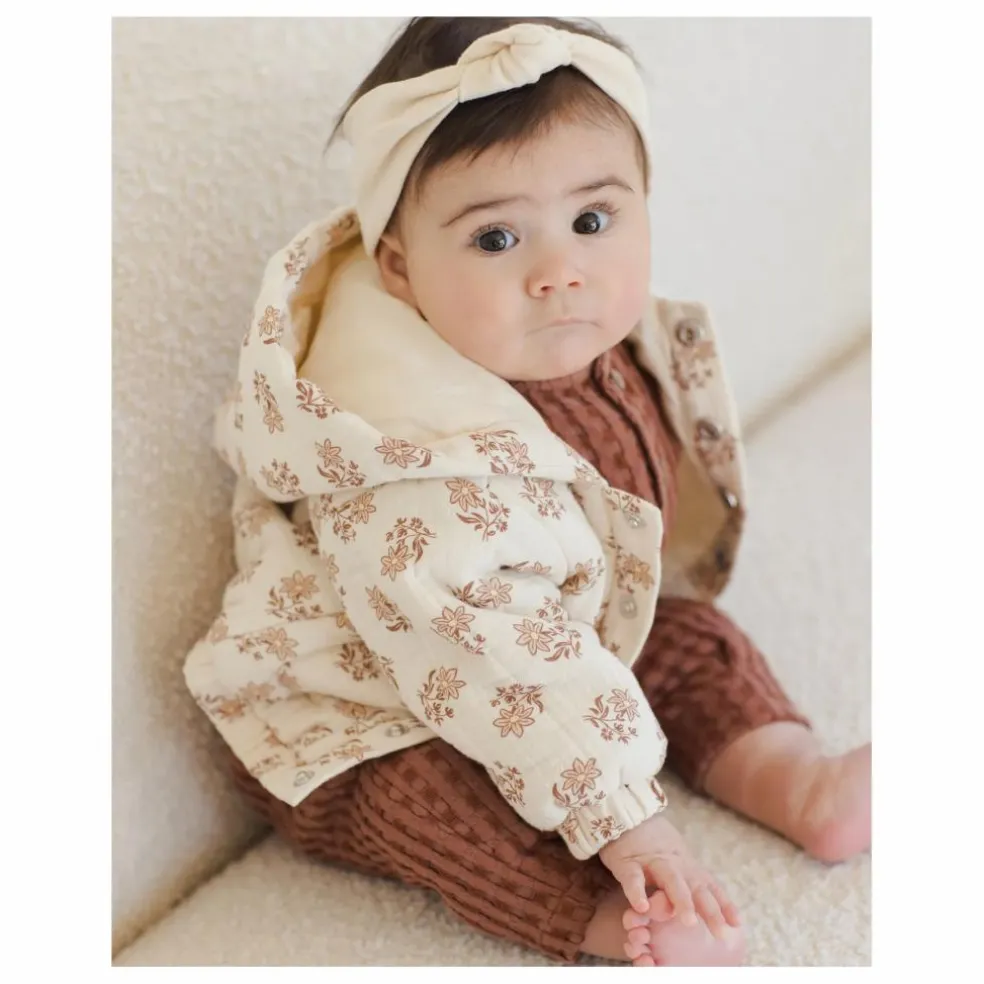Veste à Capuche Fleurie Gaze de Coton Bio | Ecru