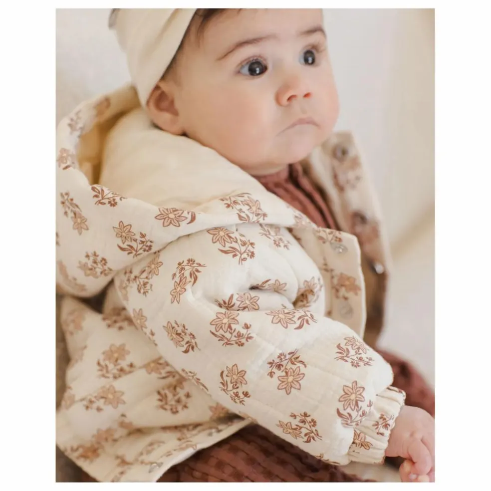 Veste à Capuche Fleurie Gaze de Coton Bio | Ecru