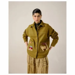 Veste Ava Crountryside Brodée Laine | Vert olive