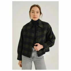 Veste Balma Holly Carreaux Laine | Vert kaki