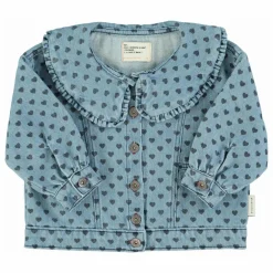 Veste en Jean Col Claudine Cœurs | Bleu Clair