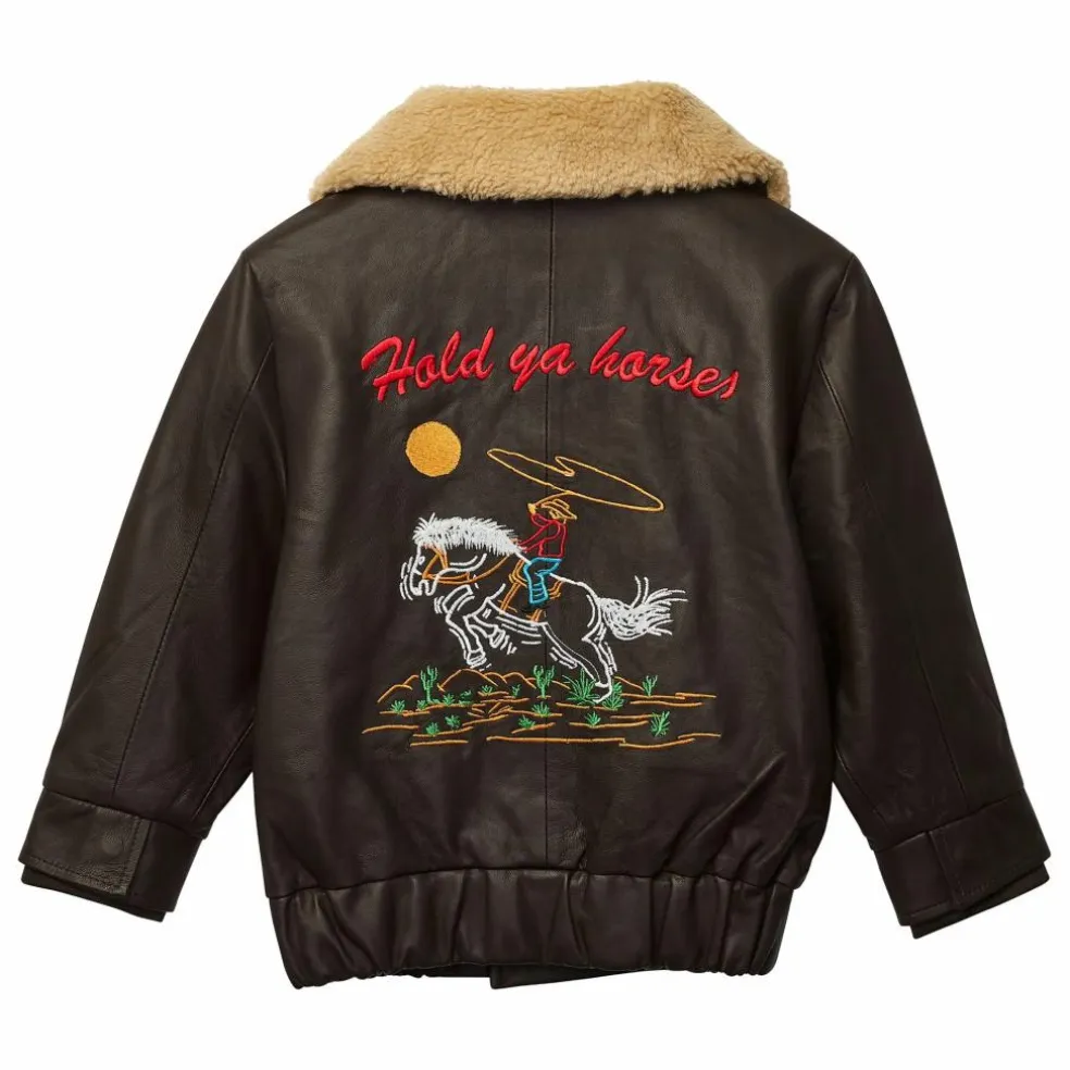 Veste Hold Ya Horses Col Sherpa Cuir | Marron foncé