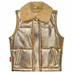 Veste Sans Manches Col Sherpa Métallisée | Doré