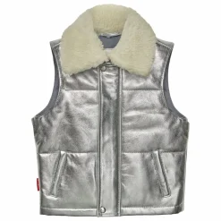 Veste Sans Manches Col Sherpa Métallisée | Argenté