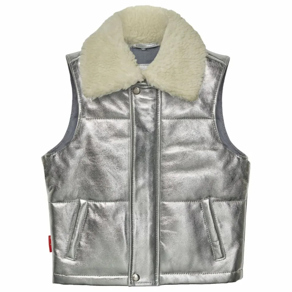 Veste Sans Manches Col Sherpa Métallisée | Argenté