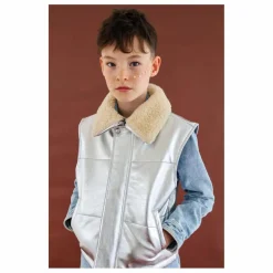 Veste Sans Manches Col Sherpa Métallisée | Argenté