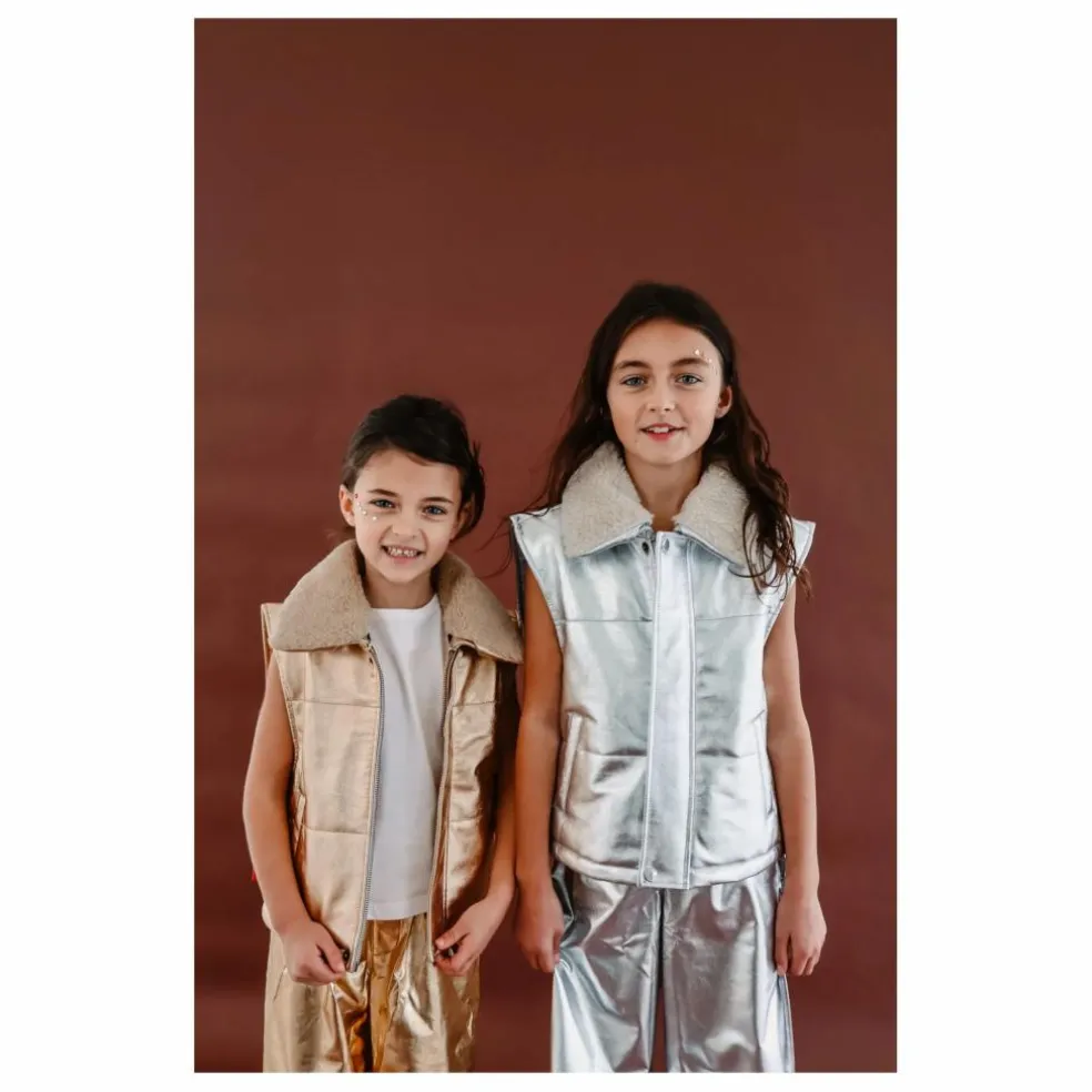 Veste Sans Manches Col Sherpa Métallisée | Argenté