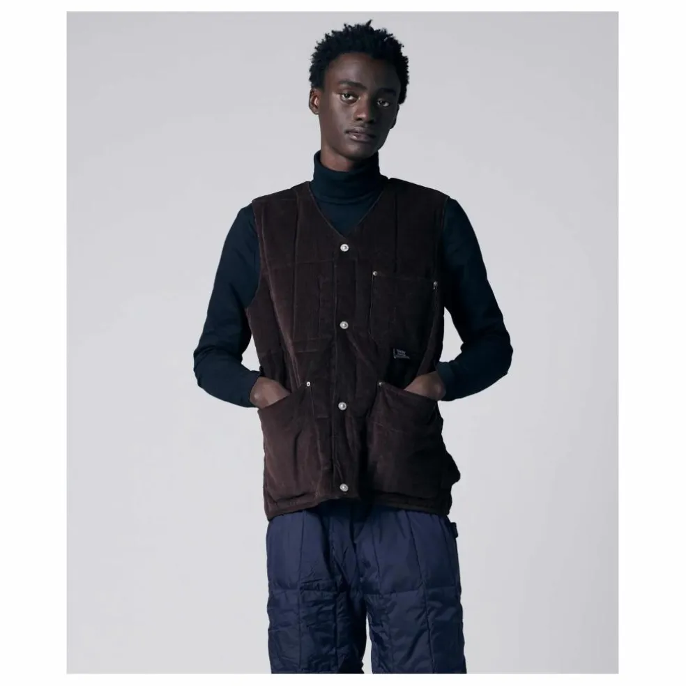 Veste Sans Manches Col V Button Neck | Marron