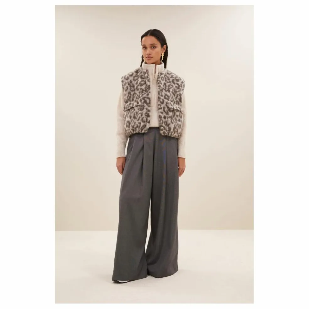 Veste Sans Manches Maggie Léopard Laine | Marron