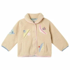 Vestes Boutons Façon Sherpa Oiseaux | Beige