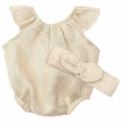 Vestiaire poupée - Barboteuse Clara et son headband en lin
